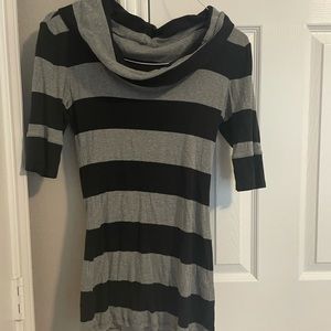 EUC Express Size Medium Black and gray striped cowl neck sweater.